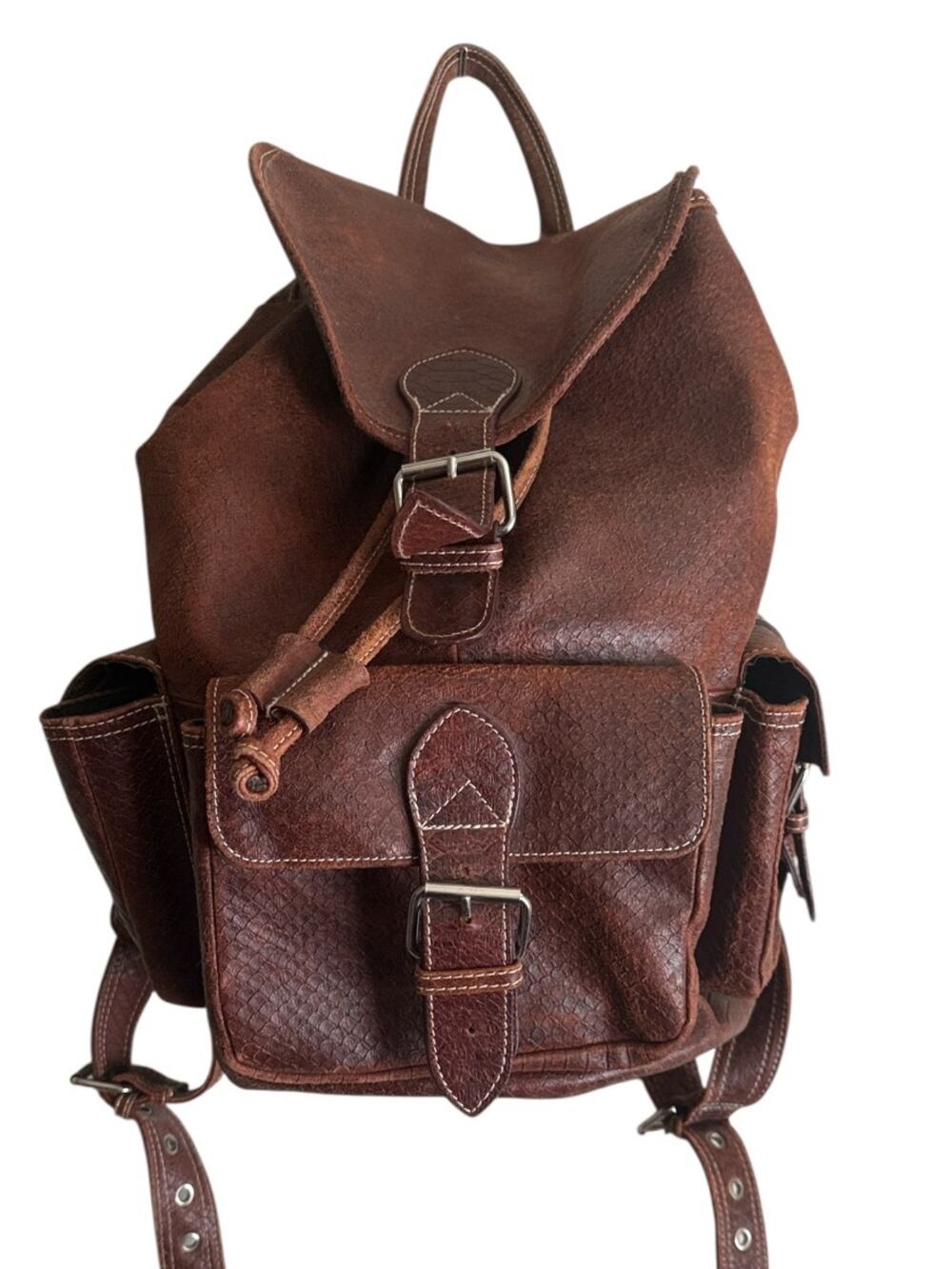 Vintage AmeriLeather Distressed Leather Large Buckle Backpack